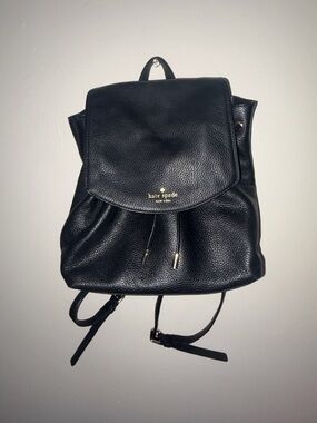 kate spade Black Pebbled Leather Drawstring Backpack